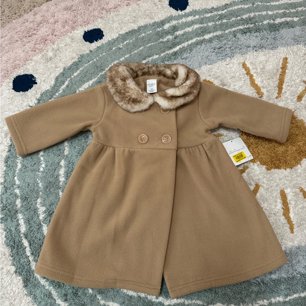 Starting Out Tan Pea Coat fur collar